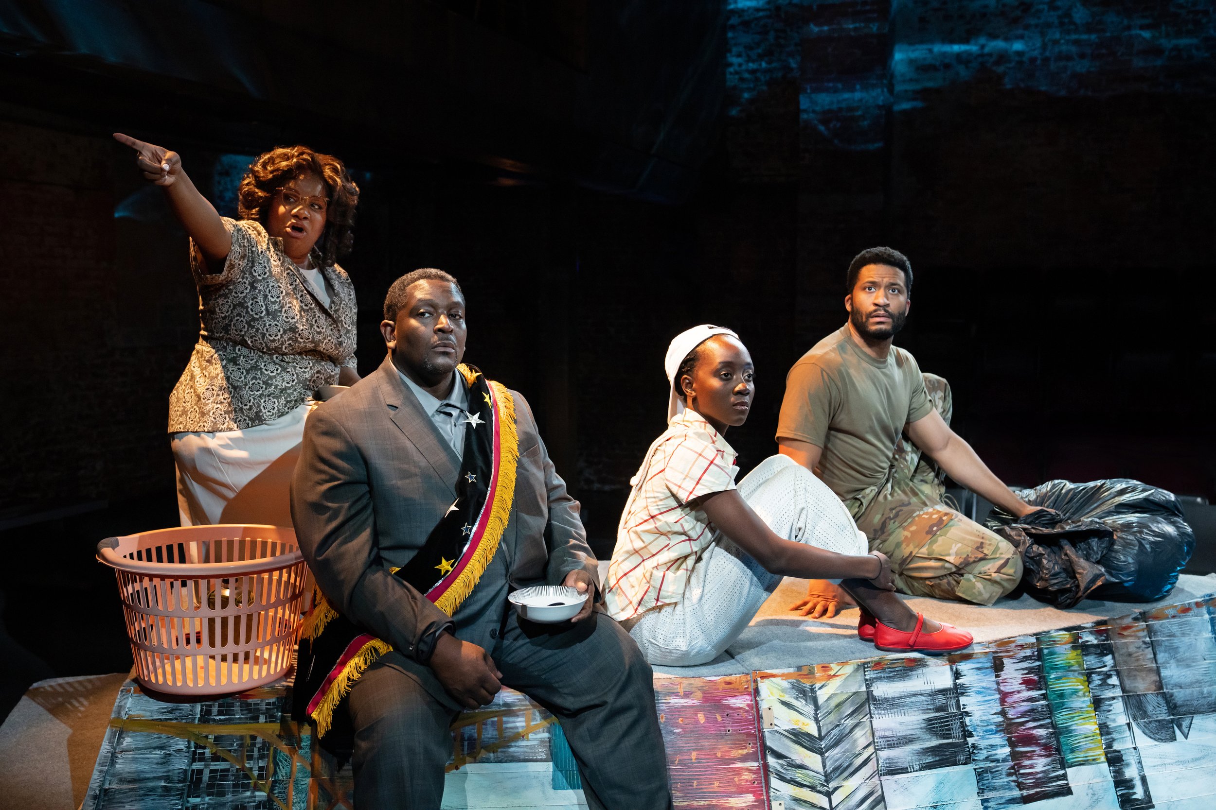 Adrienne C. Moore, Lance Coadie Williams, Tẹmídayọ Amay, and Sean Boyce Johnson in black odyssey at Classic Stage Company - Photography by Julieta Cervantes